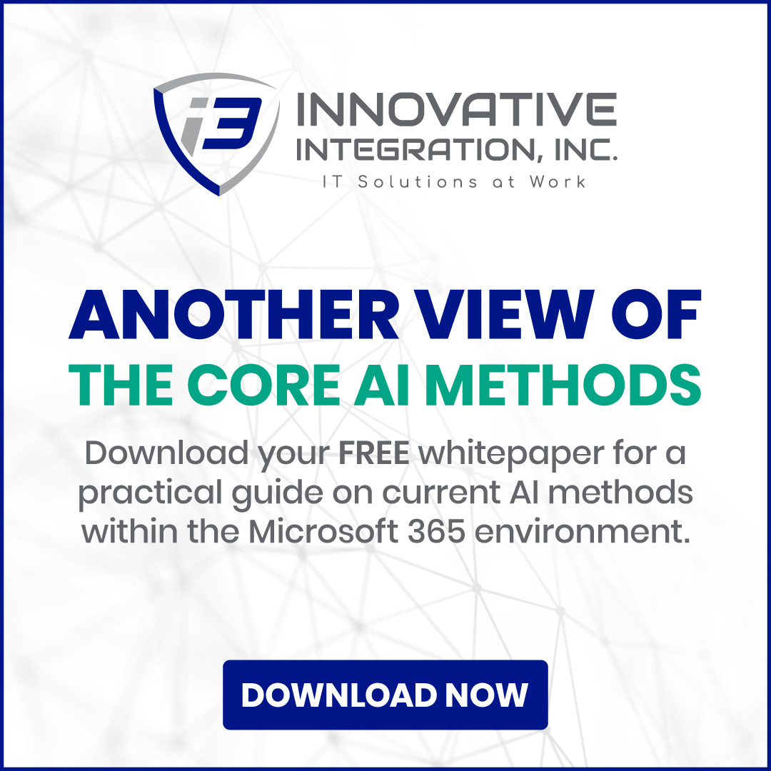 Promotional poster for Innovative Integration featuring logo, bold headline about AI methods, descriptive text, and a blue 'DOWNLOAD NOW' button.
